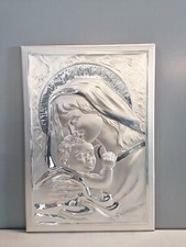 Quadro Sacro, Bomboniera Madonna con Gesù in Argento Prezioso 925, 40 g. 50x35