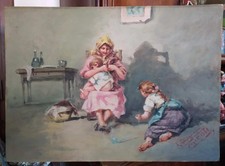 Roberto Carignani (Napoli 1894-1975) Interno Famigliare bellissimo dipinto 1951