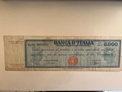 5000 lire titolo - lire, provvisorio