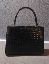 Borsa a mano anni '50-'60 in alligatore nero, vintage deluxe made in Italy 