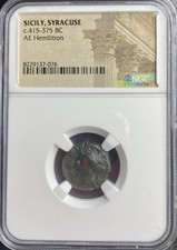 Moneta Sicilia Siracusa Certificata NGC 415BC-375BC Arethousa 8 Raggi Stella Rarissima