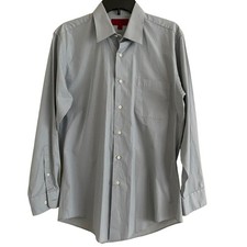 Bergamo New York Mens Fitted Light Gray Button-Down Shirt M 15.5