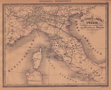 ITALIA - Strade Ferrate - Carta Geografica Originale Antica - 1858 Marmocchi