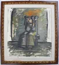 Xante BATTAGLIA (Gioia Tauro 1943) Figura ARCAICA seduta Olio su tela cm 80x70
