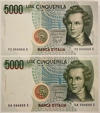5000 LIRE 1985-1988 V.BELLINI 2 BANCONOTE CARTAMONETA REPUBBLICA ITALIANA