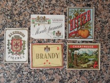5 VECCHIE ETICHETTE VINI LIQUORI BRANDY BITTER SPUMANTE ALKERMES DI FIRENZE