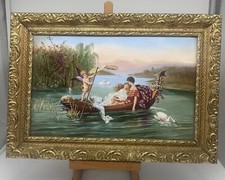 Dipinto su porcellana, Nel regno dell'amore, firmato E. Bianchini, Italia 1880 circa