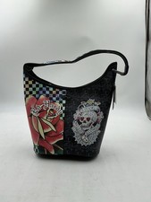 Borsa tote Ed Hardy Hobo teschio amore uccide lentamente strass neri in rilievo M07281