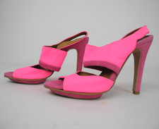 Sandali donna stiletto rosa shocking tela/pelle plateau Stefanel 36 tacco 12-45V