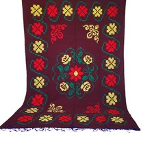 Tappeto vintage marocchino fatto a mano in lana rosso giallo con frange...