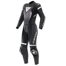 Dainese Fluminea 2 pezzi tuta in pelle nera/bianca tuta in pelle da donna