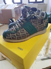 Sneackers donna Fendi n 35 1/2 loggate con pelle verde smeraldo
