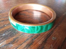Bracelet Jonc Vintage Bronze et Malachite 85gr Minéraux