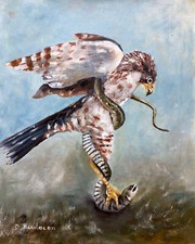 Aquila, uccellini, opera d'arte ad olio, fatto a mano, dipinto originale su carta