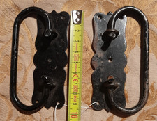 Vecchia coppia maniglie ferro battuto cassetto baule uscio cassa cm9,5xcm3,3 A