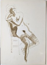 EMILIO PAMPIGLIONE Opera Originale 35x50 Ritratto Arte Bozzetto Modella 1987