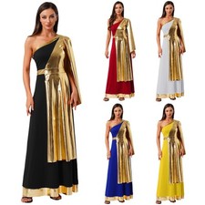 Abito tunica donna antico greco romano bellezza monospalla lucido toga dress