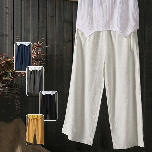 Donna lino pantaloni gamba - lino,