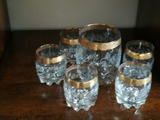 Servizio bicchieri e cestello porta ghiaccio in cristallo molato e inciso e oro