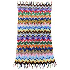 Vtg Crochet Zig Zag Chevron Afghan Rainbow Sofa Chair Throw Blanket Boho 74 x 40