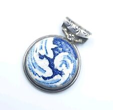 CIONDOLO IN ARGENTO 925% CON CAMMEO CERAMICA VINTAGE STILE VITTORIANO ANTICO 