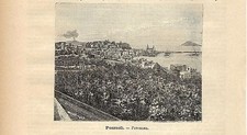 Stampa antica POZZUOLI veduta panoramica golfo di Napoli 1891 Old antique print