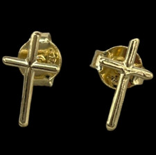 Orecchini a Croce Oro Giallo 18kt Carati nuovo Uomo Donna chiusura a farfallina.