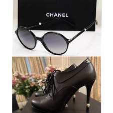 Pacchetto Chanel: scarpe CHANEL Pearl EU 36 (UK 3) stivaletti + occhiali da sole con perle