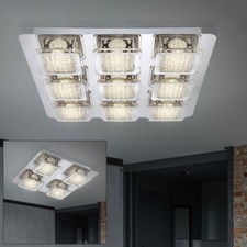 Lampada Da Soffitto Cristallo LED Argento Cromato Quadrata Metallo