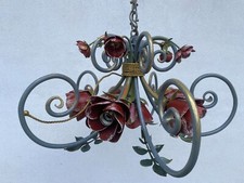 Lampadario artigianale in ferro battuto a 6 lampadine e dipinto a mano