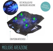 Supporto base raffreddamento Notebook 5 ventole 6 velocità 3 anni assicurazione