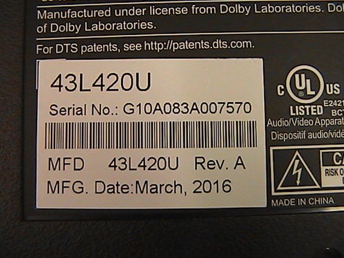 Toshiba modello 43l420u varie - toshiba,