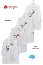 Grembiule bianco bimbo ricamato per scuola materna asilo AMBROSINO SAVIM