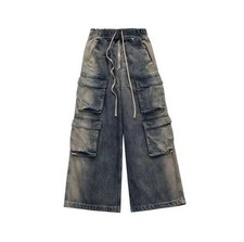Pantalone Flared Rick Goth Y2k Owens Cargo Blue Wash Belt Baggy