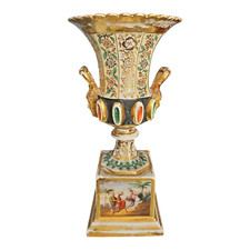Antico VASO IN PORCELLANA CERAMICA POLICROMA Francia MANIFATTURA del XIX secolo