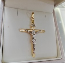 Croce Scatolata Ciondolo Medaglia Crocifisso Sacro Gesù Oro 750 18 Kt Bicolore 