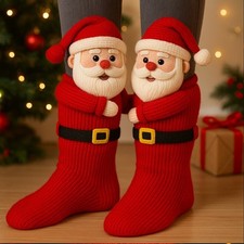 Calzini simpatici Babbo Natale modello lavorato a maglia solo pavimento unisex regalo divertente