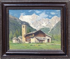 Colmo Giovanni ( Torino 1867 - 1947 ) "Monte Rosa visto da Macugnaga" , olio .