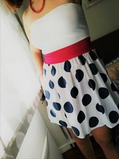 Vestito donna leggero fiocco rosso a pois blu estivo rockabilly retrò a fascia