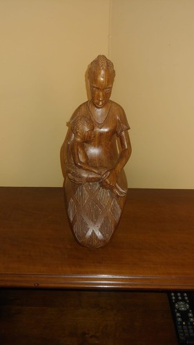 Scultura mogano madre con - scultura, mogano.