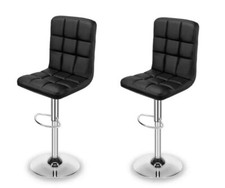 Sgabello Bar Casa  Set 2 Pezzi Stile Moderno In Pelle Nero Nera  Sedia