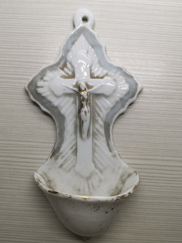 Acqusantiera ceramica bianca