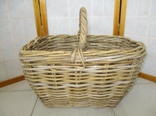 CESTO IN VIMINI PER FUNGHI PORTA LEGNA TESSUO IN GIUNCO ROBUSTISSIMO 45X35X26/38