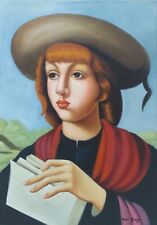 QUADRO CLASSICO DIPINTO A MANO OLIO SU TELA IMMAGINE SCRITTORE 