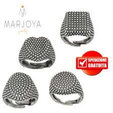 Anello con borchie ovale,quadrato,tondo e cuore in argento 925 brunito,puntinato