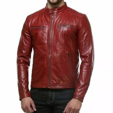 Giacca biker uomo pelle rossa