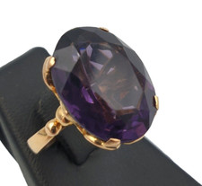Anello in oro giallo massiccio 18k pietra sintetica viola vintage ‘50 da donna