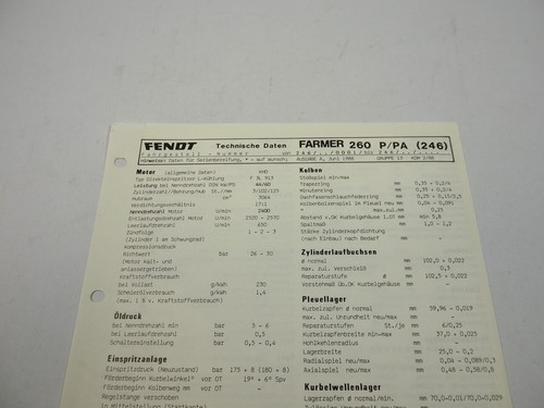Scheda tecnica officina - , fendt