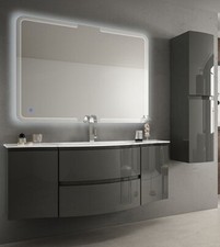 Mobile bagno sospeso Vague antracite, cm 138, lavabo in vetro e colonna