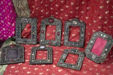 set 7 cornici indiane in white metal legno e pietre semipreziose L6